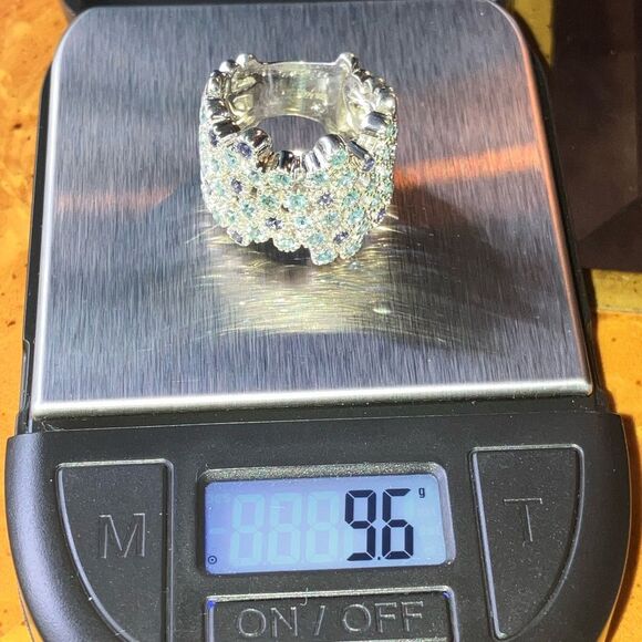 Natural Blue Apatite Iolite Sterling Silver Bubble Ring Size 7 - Picture 9 of 9